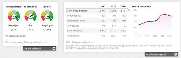 Etterforsker1 sine økonomiske tall fra Proff.no